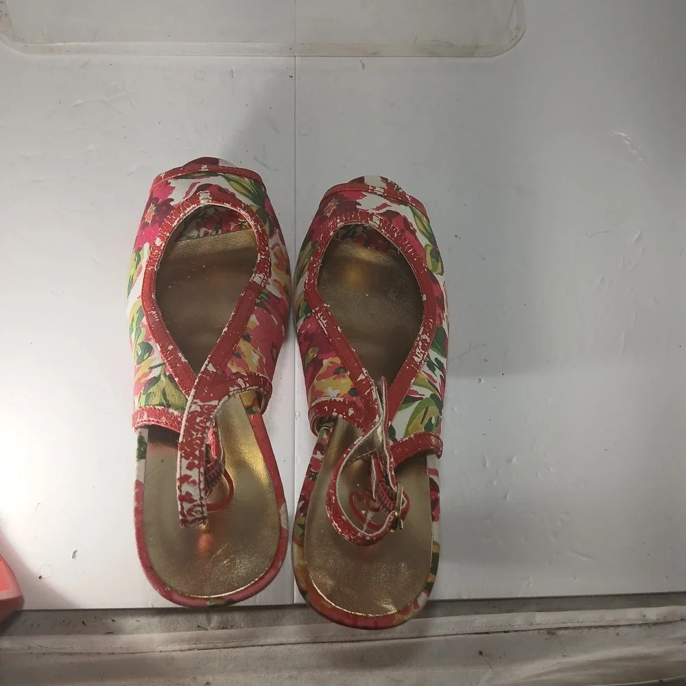 Candie's Dorado Slingback Heels 8.5 Pink‎ Floral Peep Toe Platform Pinup Retro